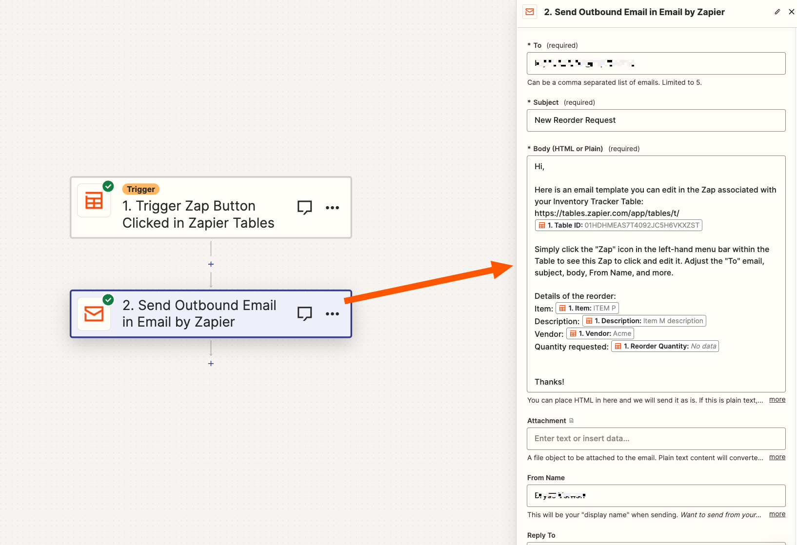 Send email Zap editing