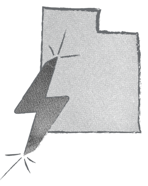 A sketch of Utah with a lightning bolt